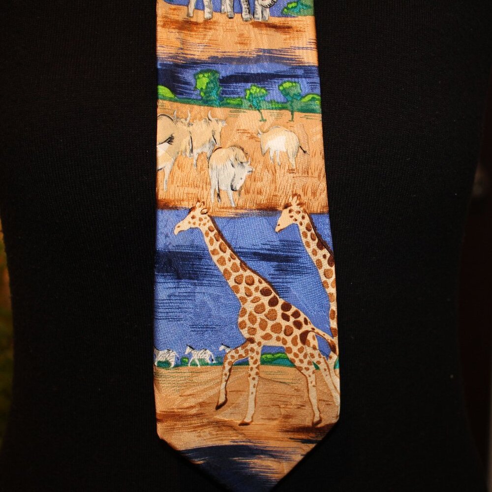 Addiction Mens Silk Tie Colorful African Serengeti Safari Jeep Animal Print XL - Picture 4 of 5